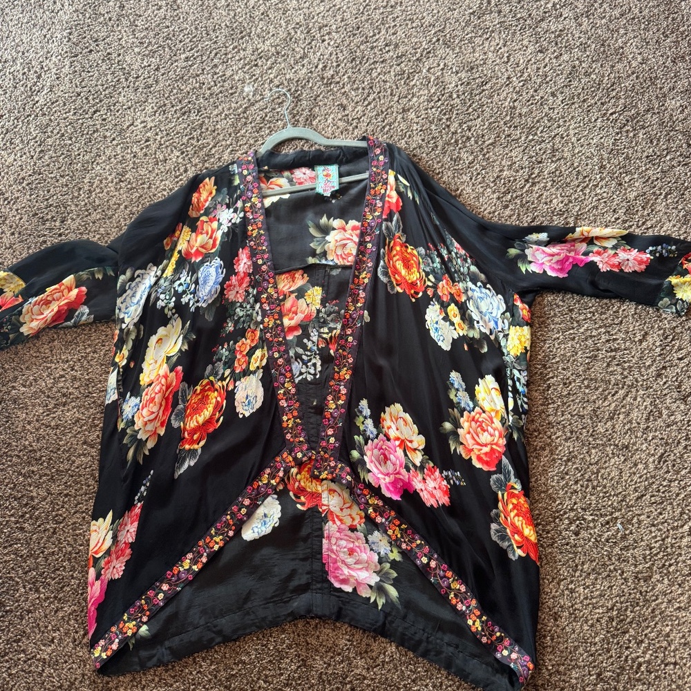 Johnny Was JWLA Floral Tunic Blouse | Black Multicolor Boho Top